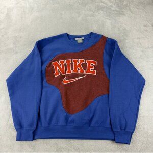 Nike Rework Men's Size Large Red/Blue Fleece Lined Crewneck Long Sleeve Sweater